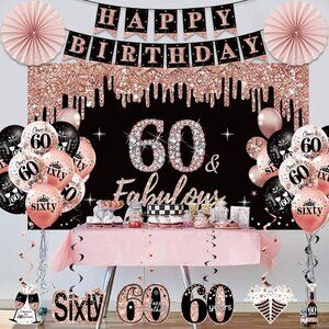 60th Birthday Party Decorations for Women Black/Rose Gold - BRAND NEW